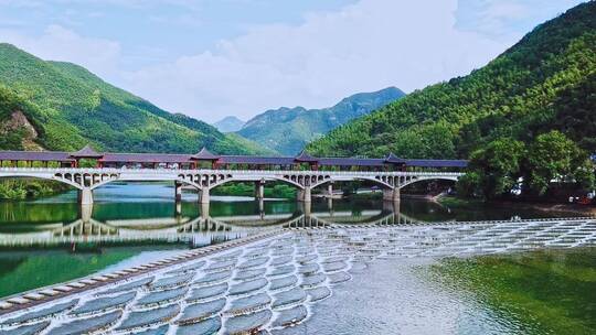 杭州市富阳龙鳞坝向右环绕航拍视频