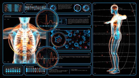 人体蓝色科技HUD屏幕节目医疗大数据智能视频素材模板下载