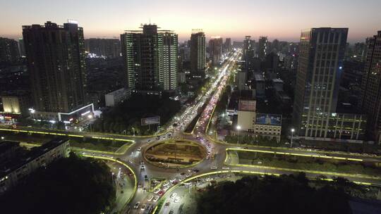 航拍湖南衡阳城市风光城市立交桥夜景