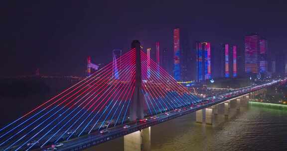 长沙湘江银盆岭大桥元宵节夜景航拍