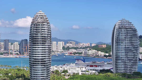 航拍海南三亚湾凤凰岛