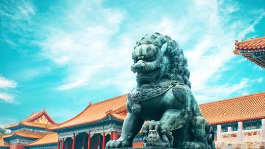 北京地标故宫铜狮视频素材模板下载