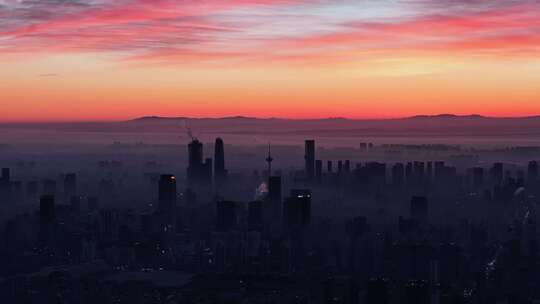 航拍辽宁沈阳城市风光日出空镜头