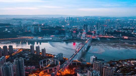 4K重庆菜园坝大桥苏家坝立交高空夜景航拍视频素材模板下载