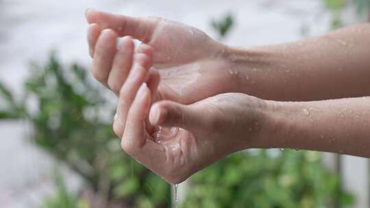 手捧雨水