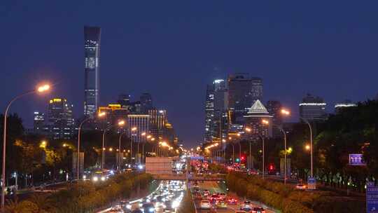 北京城市复兴路夜景车流（原素材）