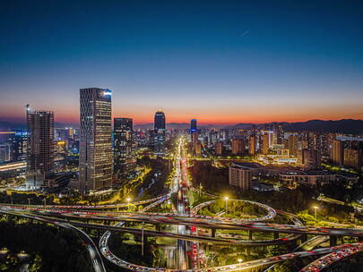 4K航拍杭州滨江区夜景延时