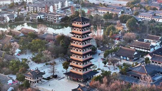 航拍瘦西湖风景区大明寺观音山园林寺庙