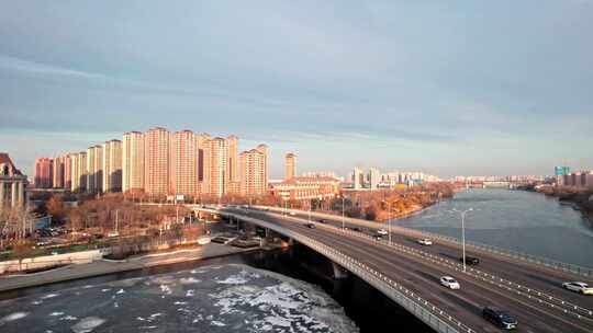 天津海河海津大桥复兴门地铁站城市交通风光