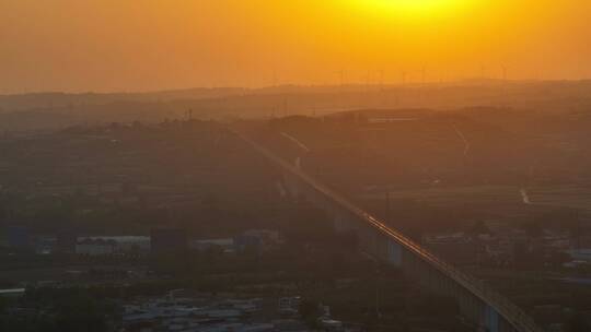 城市航拍桥梁立交高铁铁路大桥跨河