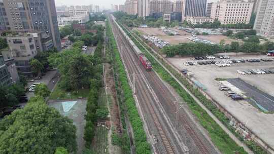 航拍城市列车行驶轨道素材火车素材