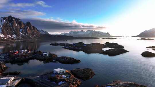 4K航拍挪威斯沃尔韦尔清晨自然美景