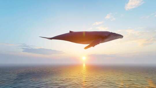 大气震撼唯美鲸鱼飞在海面