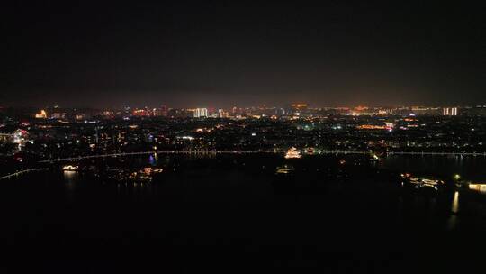 城市夜景航拍夜晚小区建筑泉州丰泽西湖夜景