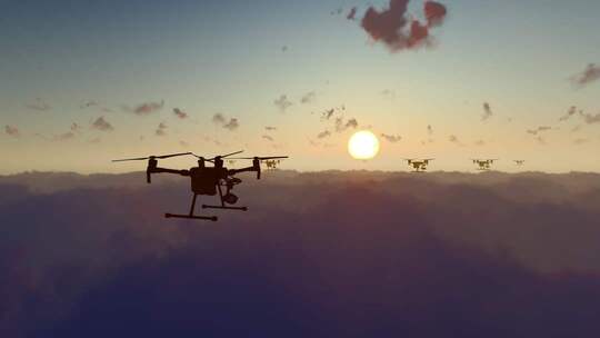 无人机群飞跃云层