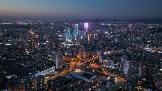 青岛城市CBD夜景白天繁华建筑航拍