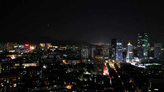 航拍山东济南老城区城市夜景