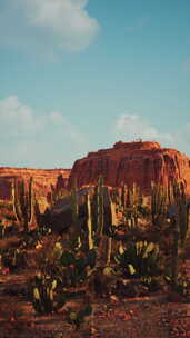 仙人掌树和岩石的沙漠场景