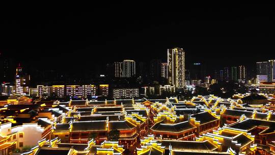 航拍贵州铜仁中南门古城夜景