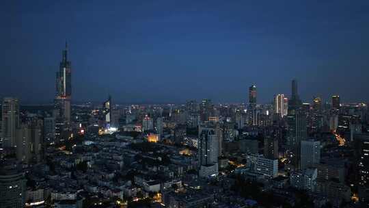 南京鼓楼区南京城市大景紫峰大厦夜景航拍