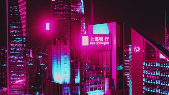 赛博朋克都市夜景航拍