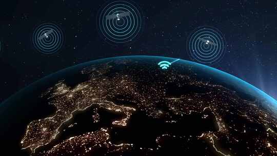 通信卫星在地球表面传输和广播数字信号。