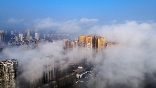 乐山城市高楼大厦航拍穿云