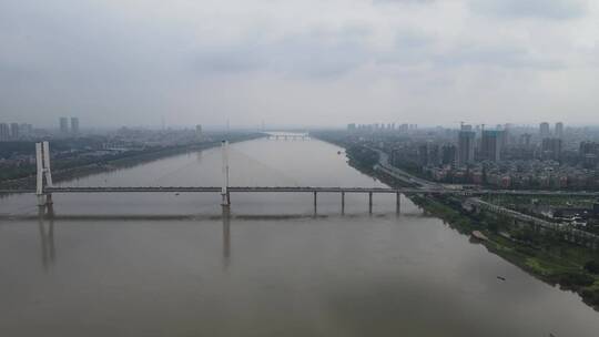 航拍长江高铁轨道高架桥