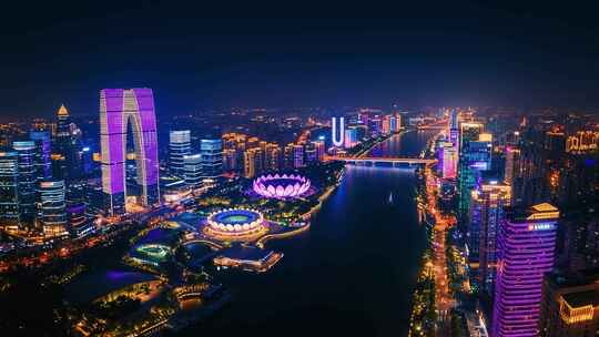 苏州城市夜景俯瞰全景