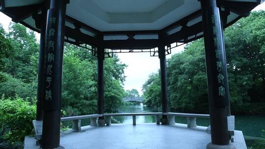 杭州西湖景区花港观鱼雨天