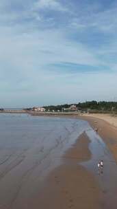 竖版航拍蓝色海洋大海沙滩夏日风景