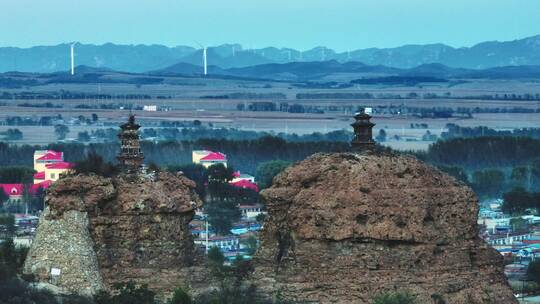 辽宁锦州义县八塔山古建筑航拍风景