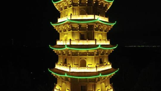 航拍 夜景 福建 泉州 惠安 古塔 建筑视频素材模板下载