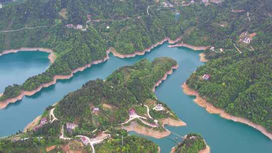 水库湖泊农田水利湖北恩施车坝河水库航拍