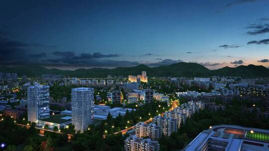 空中鸟瞰城市夜景三维动画视频素材模板下载