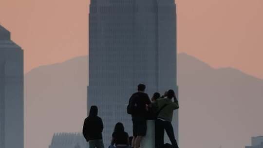 香港宝马山观景平台傍晚夕阳航拍