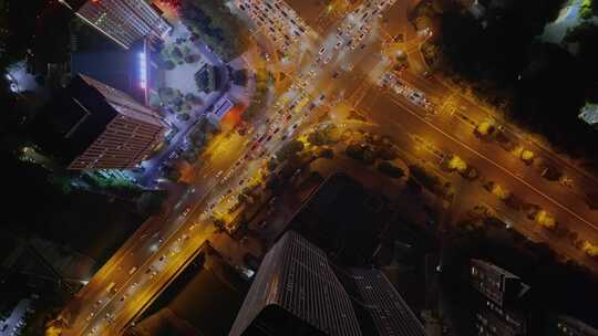 十字路口交通车流城市夜景风光航拍