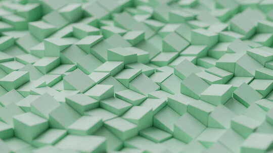 循环3d渲染动画绿色移动木制立方体块方形