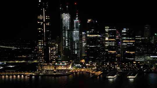 城市航拍澳大利亚悉尼港摩天大楼夜景灯光