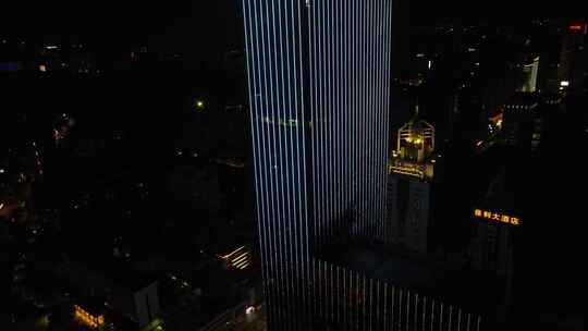 武汉洪山广场保利大厦夜景灯光航拍