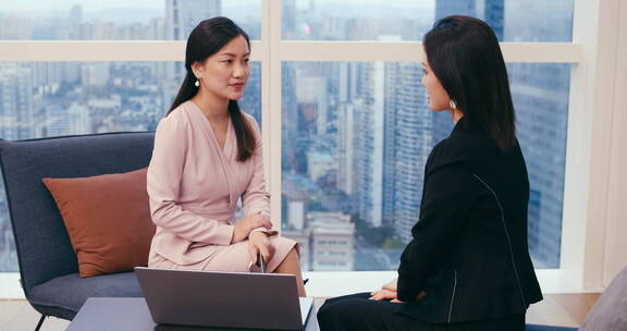 职场经理人女销售在办公室向客户咨询讲解