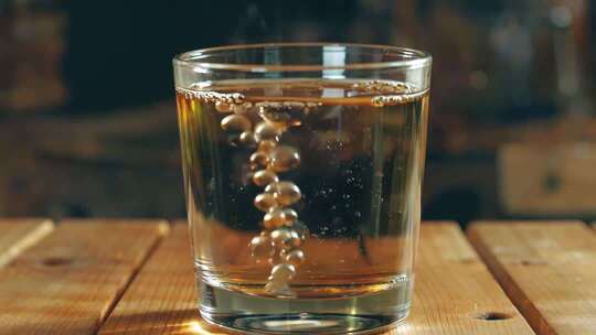 玻璃杯中的气泡饮料