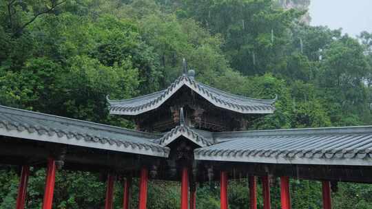 中式园林庭院古建筑雨景下雨天气合集