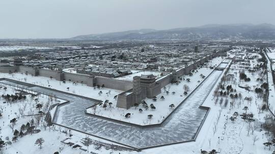 航拍山西太原晋阳古城雪景视频素材模板下载