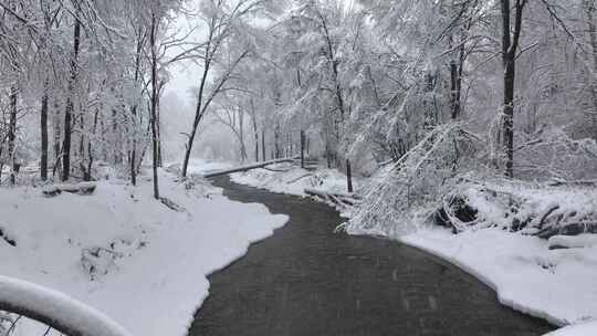 东北冬天长白山寒冷河流不冻河雾凇雪景