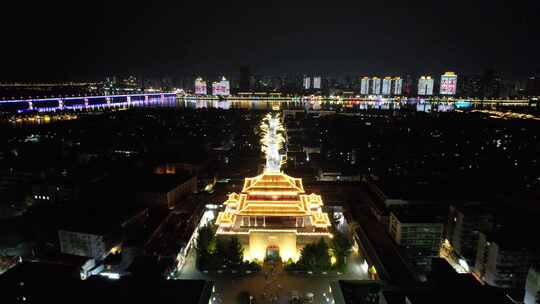 湖北襄阳古城昭明台夜景航拍