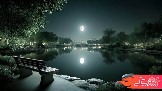 静谧湖面月影摇曳温柔月光洒满人间
