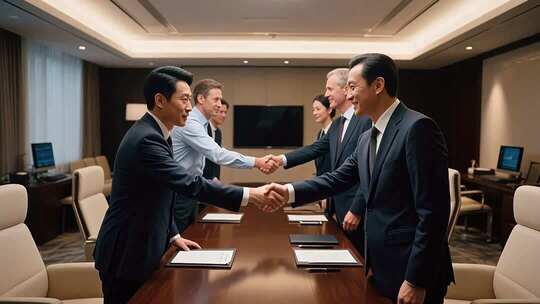 商务人士会议室握手合作场景
