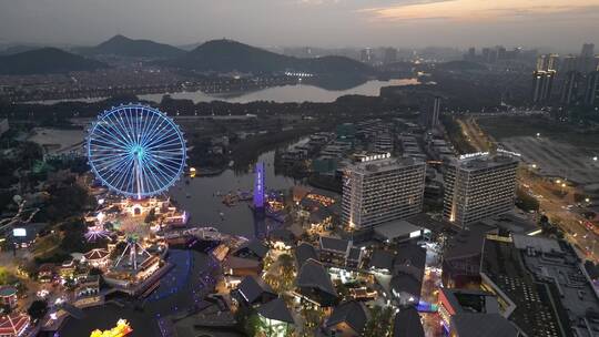 佛山顺德华侨城欢乐海岸游乐场夜景航拍合集