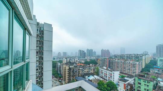 广州城市建筑群与云彩阳光延时风光
